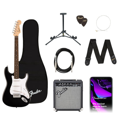 Fender Squier Debut Series Stratocaster Electric Guitar Kit, Beginner Guitar Kit, with 2-Year Warranty, with Padded Gig Bag, Frontman 10G Amp, Strap, and More, Includes Free Lessons, Black 🍁 All In One Marketplace Canada