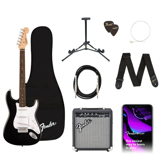 Fender Squier Debut Series Stratocaster Electric Guitar Kit, Beginner Guitar Kit, with 2-Year Warranty, with Padded Gig Bag, Frontman 10G Amp, Strap, and More, Includes Free Lessons, Black 🍁 All In One Marketplace Canada Fender