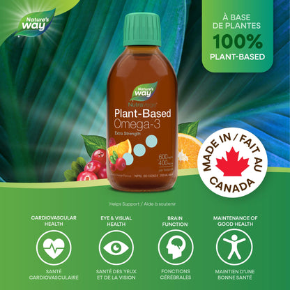 Nature's Way NutraVege Plant-based Omega-3 Extra Strength Vegetarian Liquid Supplement - 1000mg EPA + DHA - Cranberry Orange Flavour – Supports Healthy Heart, Eyes and Brain Function in Adults, 200 mL Nature's Way