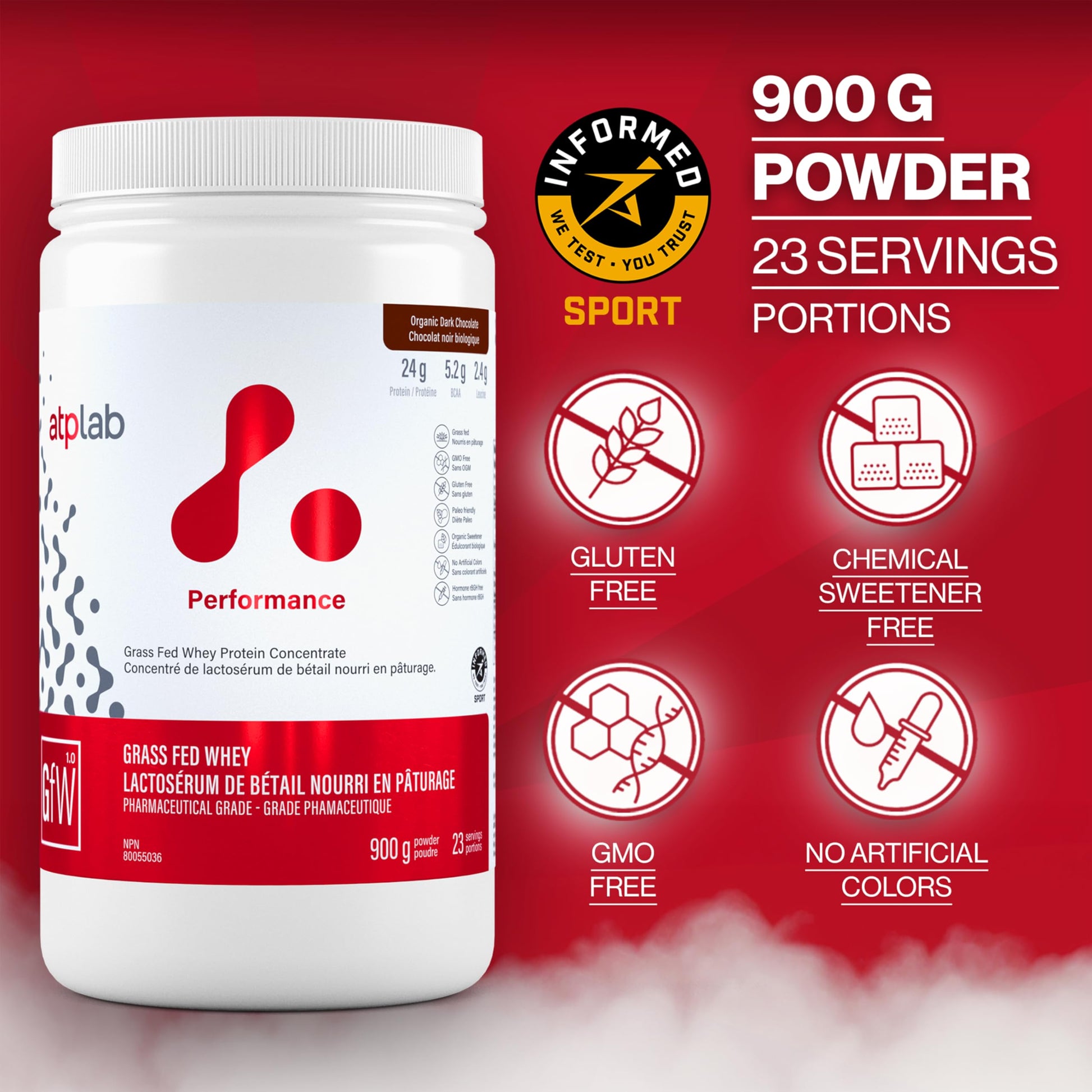 ATP LAB Grass-Fed Whey Protein Powder 900g - Chocolate