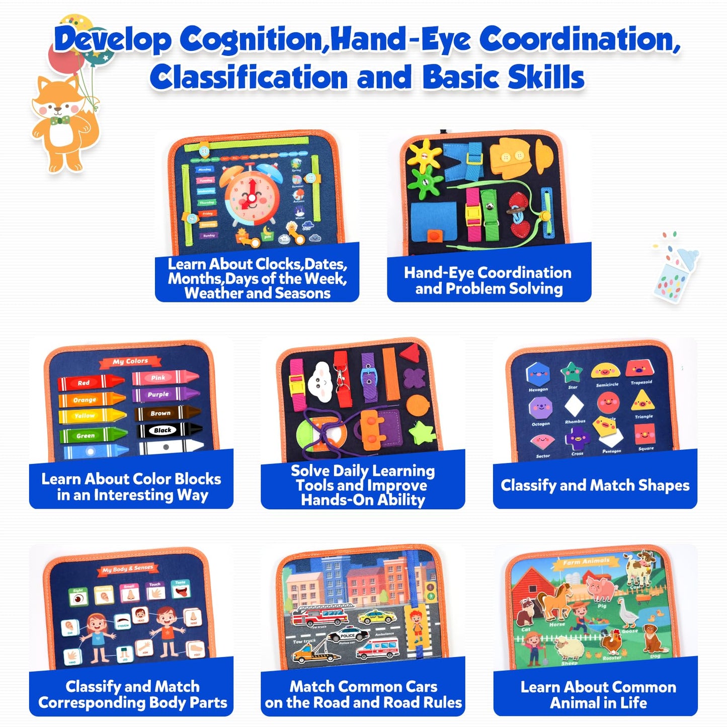 ZOOI Toddler Toys Busy Board - Montessori Toys for 1-5 Year Old Boy Girl Birthday Gifts for Kids, Sensory Toys Baby Essentials, Busy Book for Toddlers 1-5 Year Old, Airplane Activities Toys Gifts