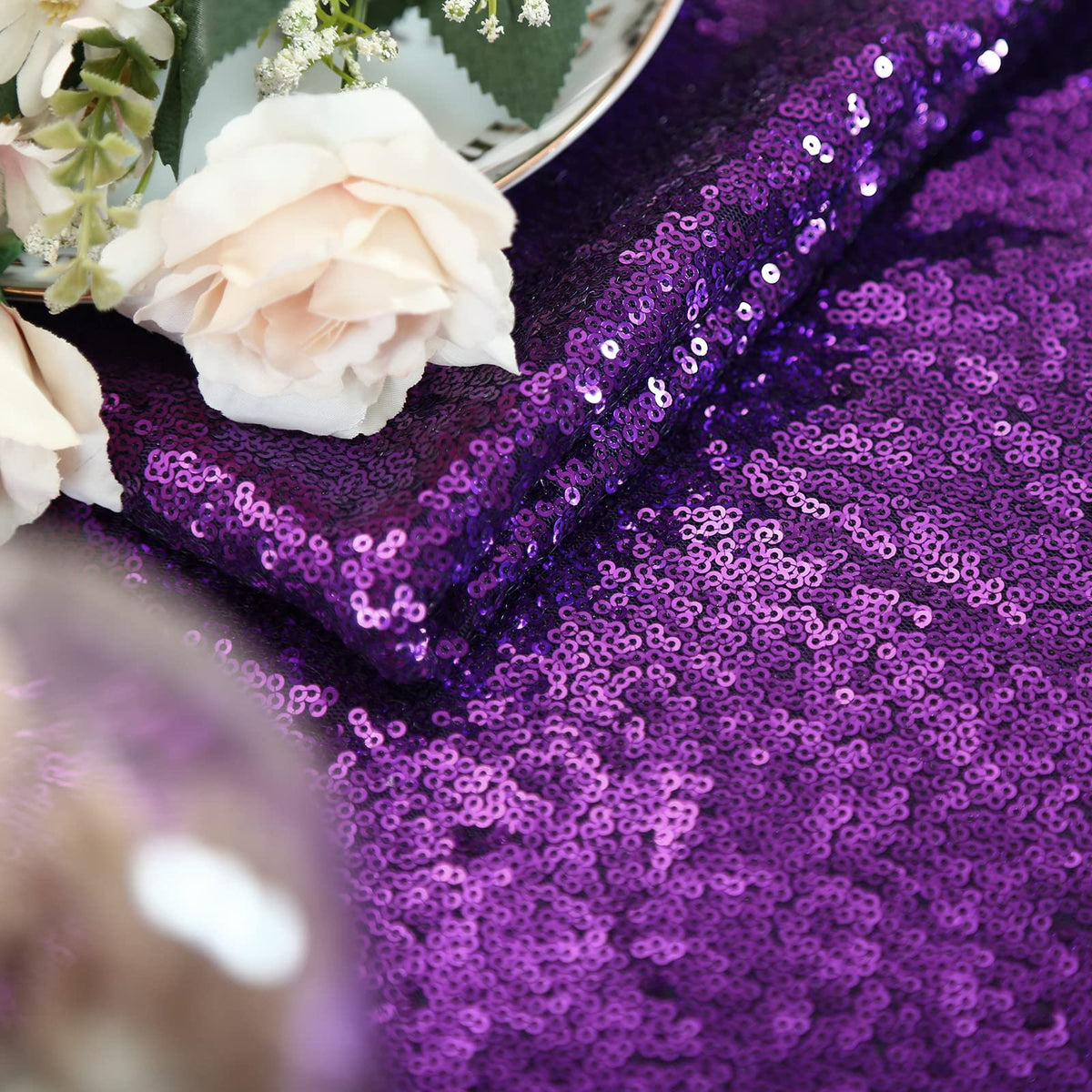 Nappes à paillettes pour fêtes, nappes à sequins, nappe scintillante pour tables rectangulaires 229 x 335 cm, nappe pour fête prénuptiale, décoration glamour pour Halloween et mariage