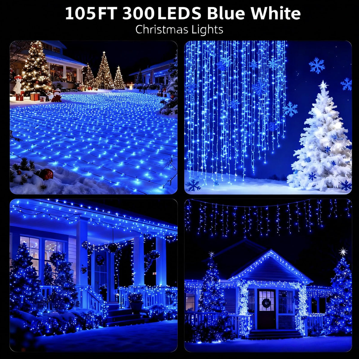 MZD8391 105FT 300LED Christmas Light, Christmas Tree Light, Blue White 🍁 All In One Marketplace Canada