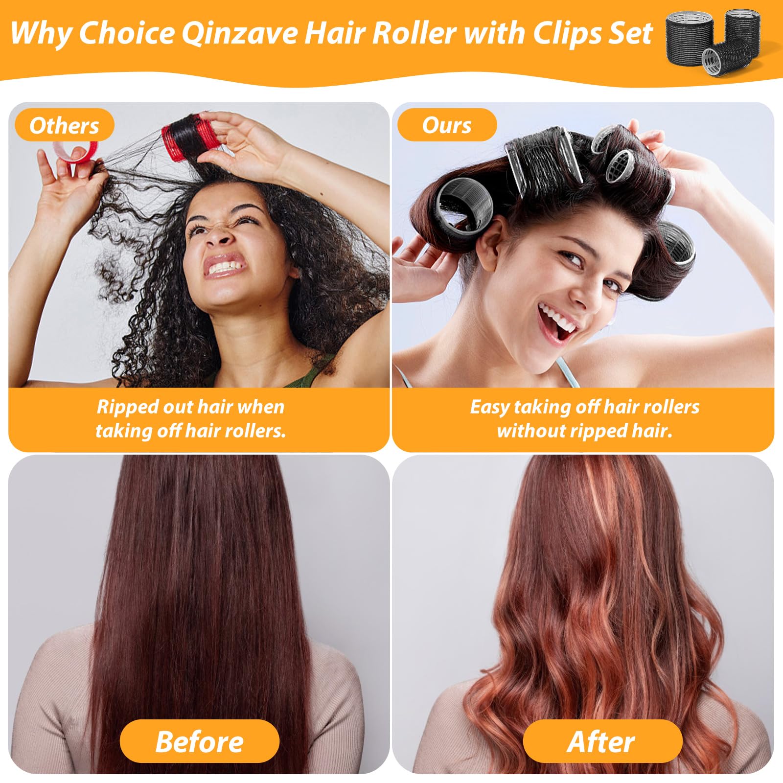 39PCS Self Grip Hair Rollers Curlers 3 Sizes Black Hair Roller 2.5in, 1.9in, 1.4in, Jumbo Hair Roller with 12PCS Duckbill Clips Hair Rollers for Long Medium Short Thick Fine Volume Bangs Hair - Available at All In One Marketplace Canada