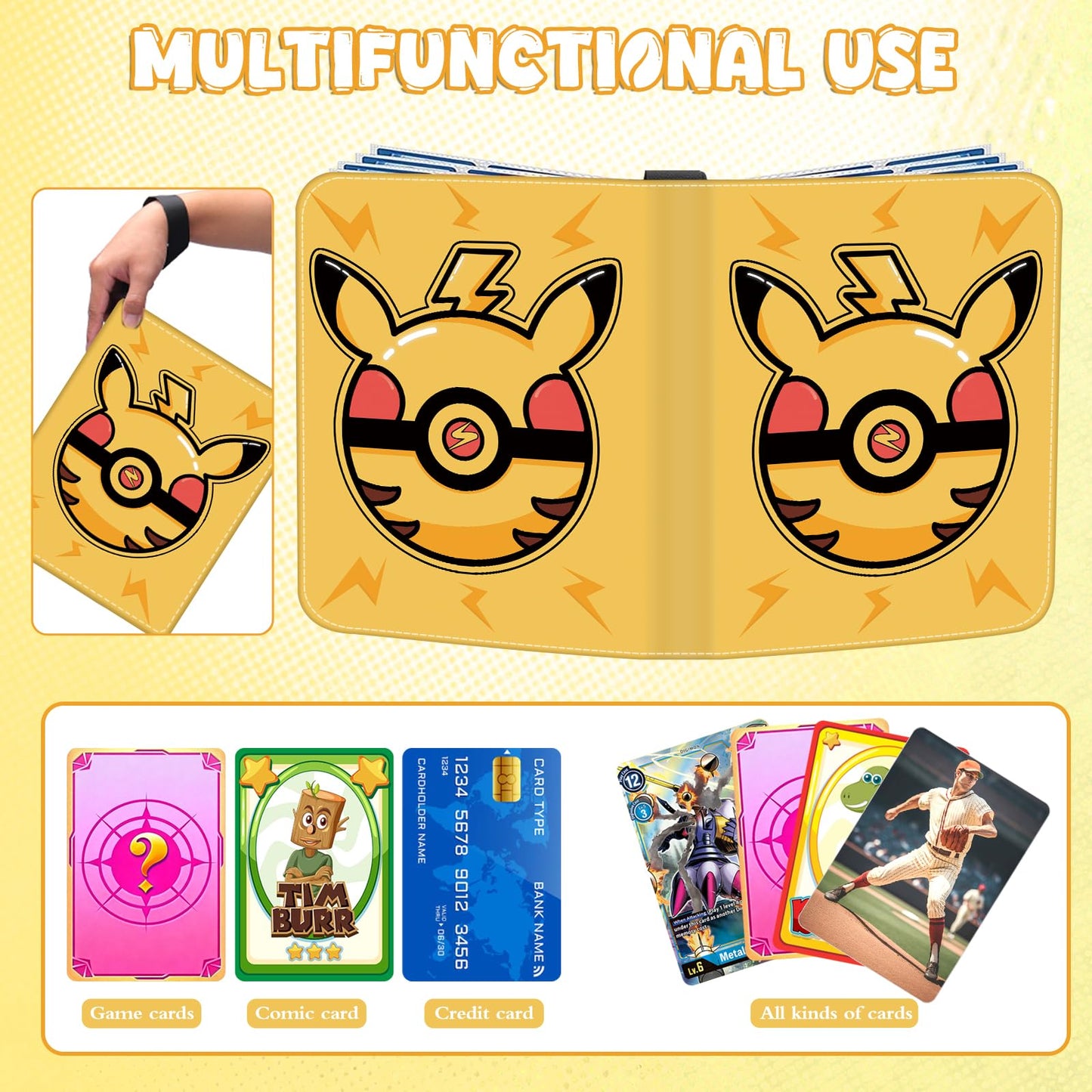 Trading Card Binder, 400 Pocket Cards Holder, 50 Double Sided Removable Pages, Portable Cards Album Holder Card Collection Xmas Gifts for Kids Stocking Stuffers, Yellow