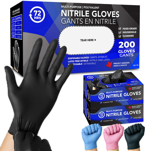Gants en nitrile noir 72HRS - Gants jetables 4 mil (200 pièces, grand)