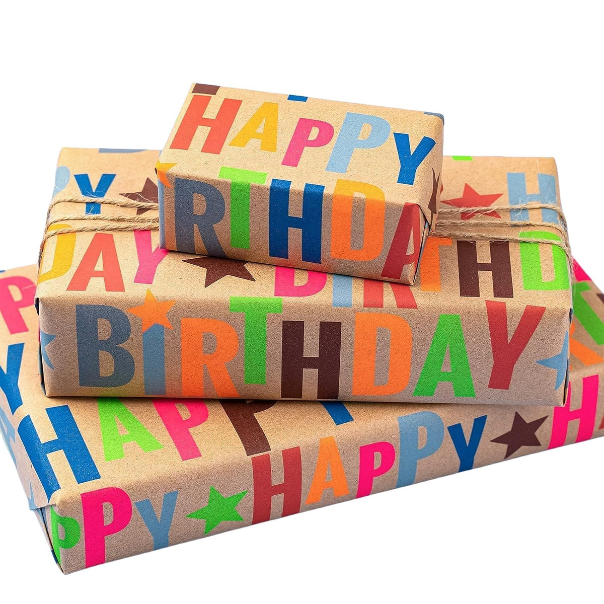 BIOBROWN Kraft Wrapping Paper Roll Colorful Text Happy Birthday Design Perfect for Birthday Holiday Wrap 17 inch X 33 feet 🍁 All In One Marketplace Canada