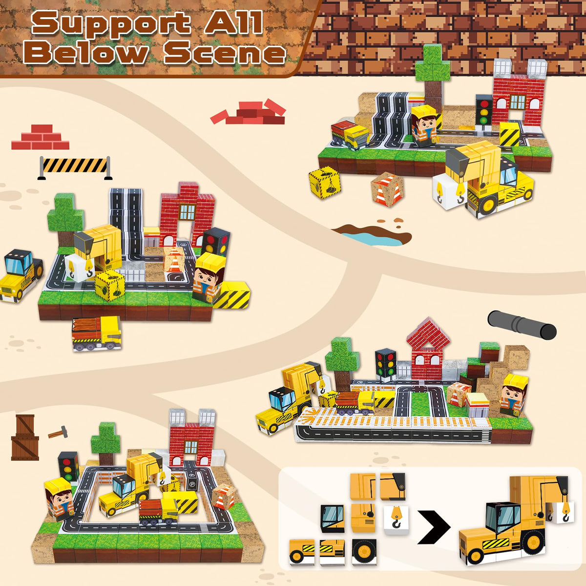 Annexfun 100PCS Magnetic Building Blocks STEM Building Cubes Toy for 5 6 7 8 9 Year Old Boys Girls, Road Construction Toy Magnetic Building Learning Gamers Toys with Car for Kids Christmas Birthday 🍁 All In One Marketplace Canada