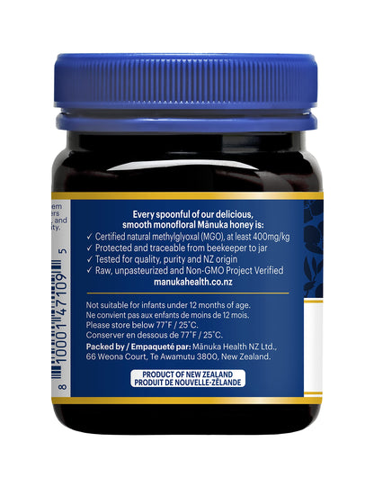 Manuka Health MGO 400+ Manuka Honey - UMF 13+ Certified, 250g Raw & Unpasteurized