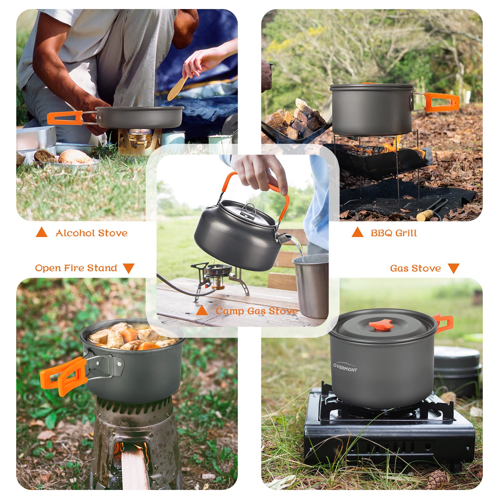 Overmont 16pc Camping Cookware Mess Kit, Portable Camping Cooking Set for Backpacking, Outdoor Hiking and Picnic Pot Pan Kettle Bowl Plate - Available at All In One Marketplace Canada