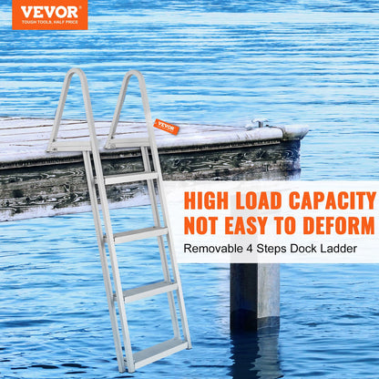 VEVOR Dock Ladder, Removable 4 Steps, 350 lbs Load Capacity, Aluminum Alloy Pontoon Boat Ladder with 4'' Wide Step & Nonslip Mat, Easy to Install for Ship/Lake/Pool/Marine Boarding VEVOR