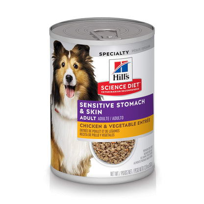 Hill's Science Diet Sensitive Stomach & Skin, Adult 1-6, Stomach & Skin Sensitivity Support, Wet Dog Food, Chicken & Vegetables Loaf, 12.8 oz Can, Case of 12 🍁 All In One Marketplace Canada