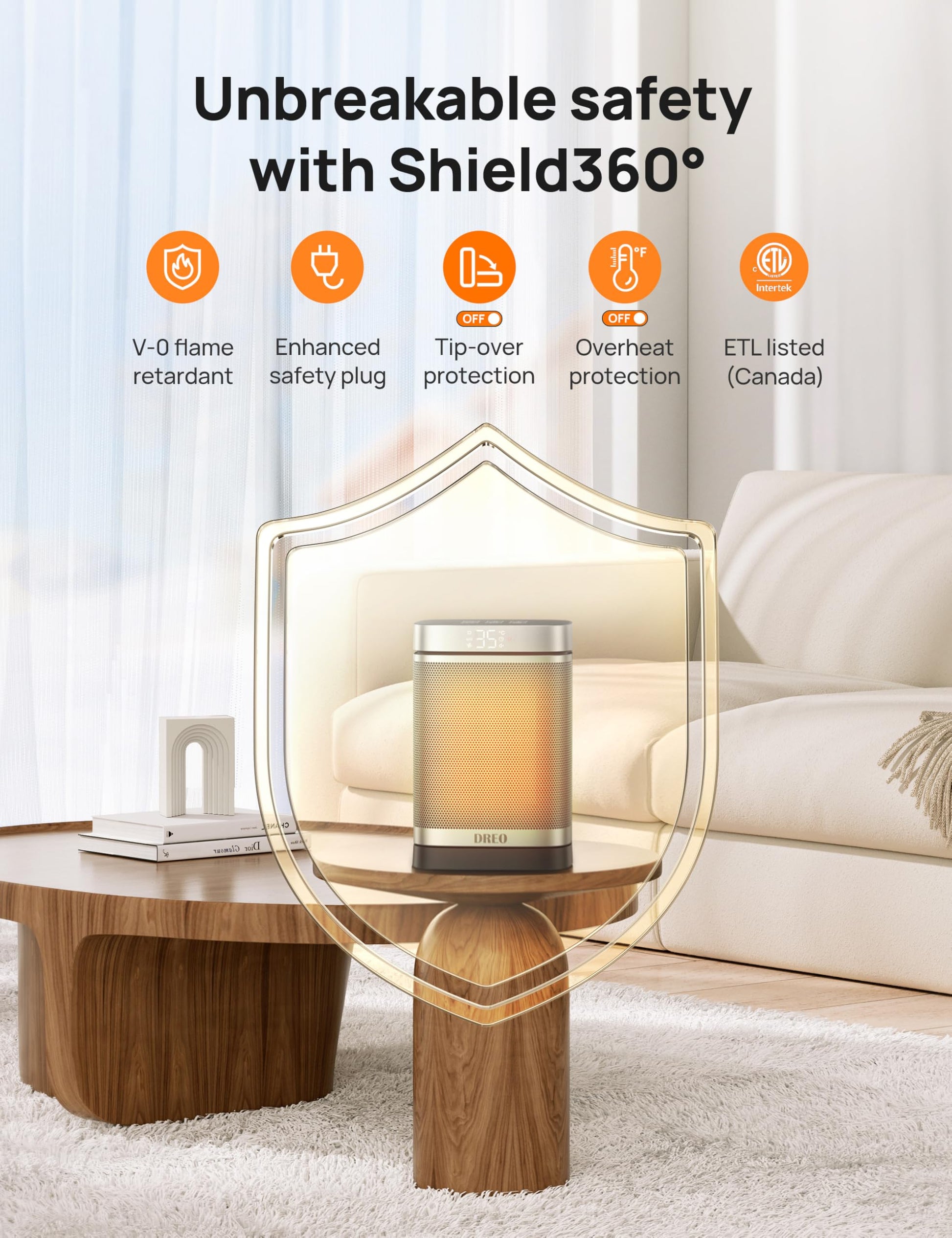DREO Space Heaters for Indoor Use, 1500W Electric Heater for Bedroom Home Office, Safe PTC Ceramic Heater with Thermostat, Portable Heaters with Remote, 70°Oscillation, 12H Timer, 5 Modes DREO