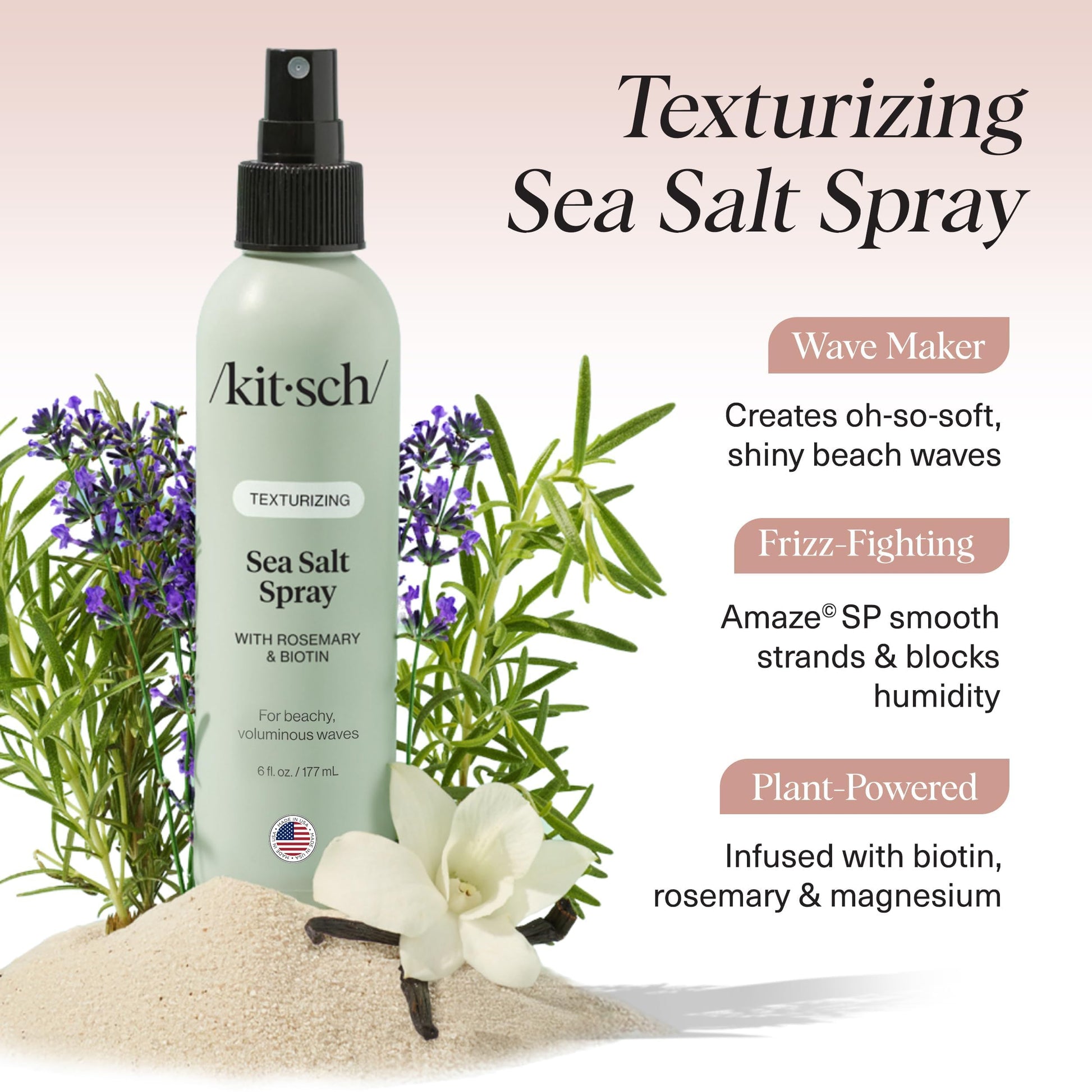Kitsch Sea Salt Spray for Men and Women | Hair Spray with Rosemary, Biotin, Magnesium – Hair Texturizer for Natural Curls and Beach Waves, 177 mL - Available at All In One Marketplace Canada
