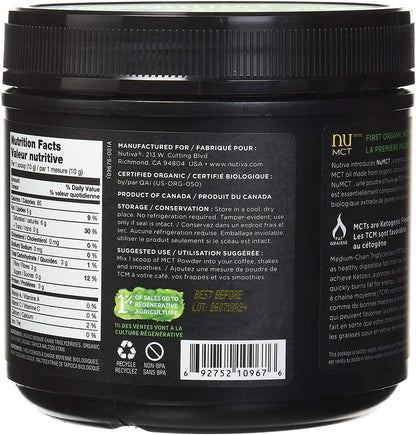 Nutiva Organic MCT Oil Powder with Prebiotic Acacia Fiber, Unflavored, 300 Gram | Organic, Non-GMO, Non-BPA | Vegan, Gluten-Free, Keto & Paleo | Instant Beverage or Boost to Coffee & Smoothies