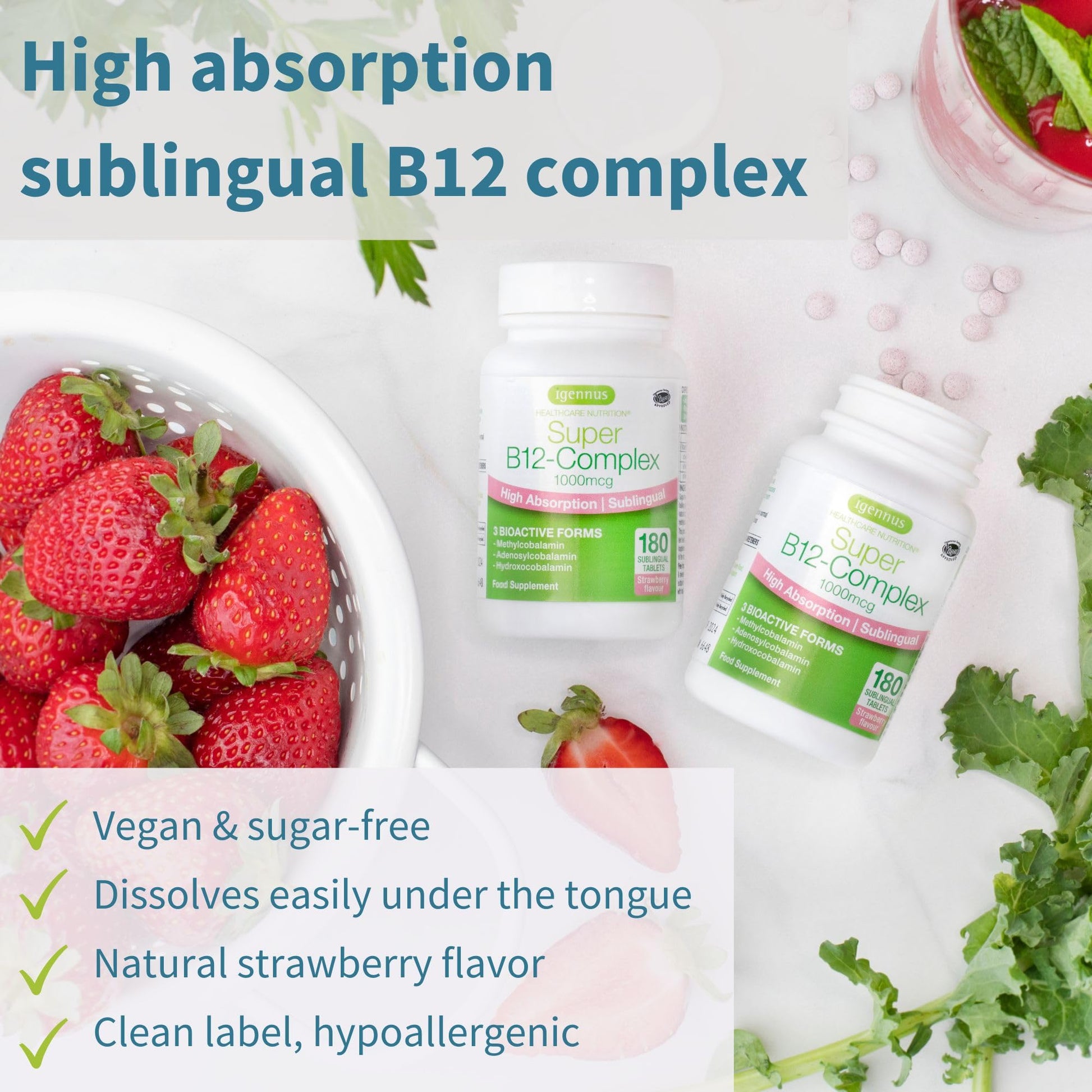 Igennus Sublingual Vitamin B12-Complex 1000mcg, Methylated B12, 180 Serving - Available at All In One Marketplace Canada