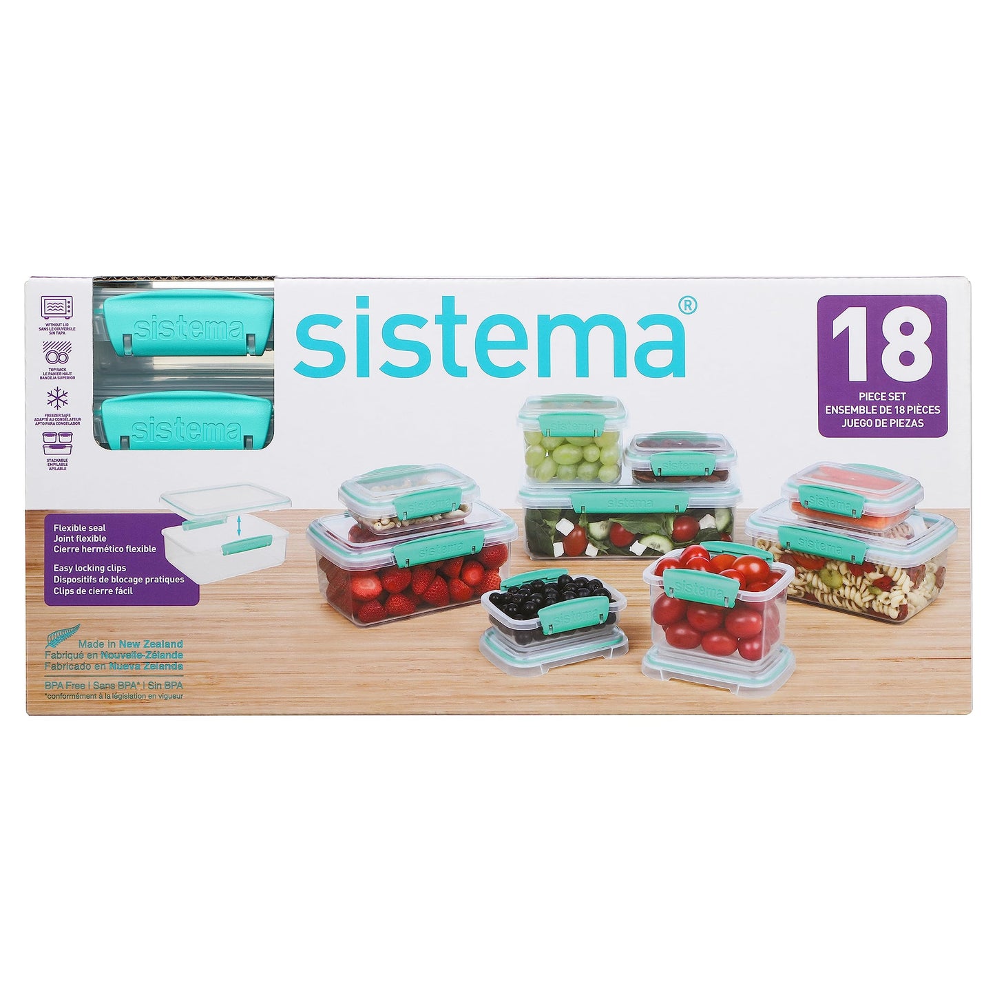 Sistema Food Storage Containers with Lids for Lunch, Meal Prep and Leftovers, Dishwasher Safe, BPA-Free, Teal, 18 Piece Set - Available at All In One Marketplace Canada