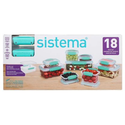 Sistema Food Storage Containers with Lids for Lunch, Meal Prep and Leftovers, Dishwasher Safe, BPA-Free, Teal, 18 Piece Set - Available at All In One Marketplace Canada