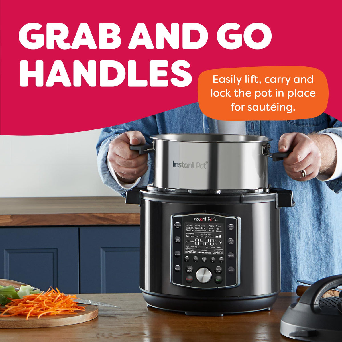 Autocuiseur 10-en-1 Instant Pot Pro (8 pintes) : autocuiseur, mijoteuse, cuiseur à riz/céréales, cuiseur vapeur, sauteuse, appareil de cuisson sous vide, yaourtière, stérilisateur et chauffe-plat, application incluse