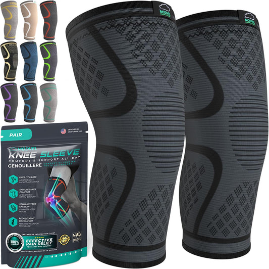 MODVEL 2 Pack Compression Knee Braces for Men & Women – Knee Support Sleeves for Sports, Workouts, Running, Weightlifting, Basketball, Volleyball – Joint Knee Pain Relief