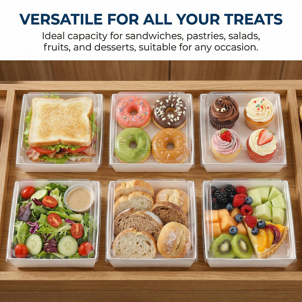 Hiceeden Set of 100 Sandwich Boxes with Clear Lids, White Paper Charcuterie Boxes, 5" Square Dessert Cake Boxes Food Grade for Swiss Roll, Hamburger, Pasta, Salad, Cookie 🍁 All In One Marketplace Canada