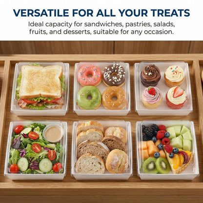 Hiceeden Set of 100 Sandwich Boxes with Clear Lids, White Paper Charcuterie Boxes, 5" Square Dessert Cake Boxes Food Grade for Swiss Roll, Hamburger, Pasta, Salad, Cookie 🍁 All In One Marketplace Canada