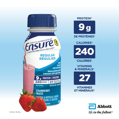Ensure Regular, Nutritional Supplement Shake Value Pack, Nutrition To Stay Active And Energetic, Strawberry, 24 x 235-mL Bottles Ensure