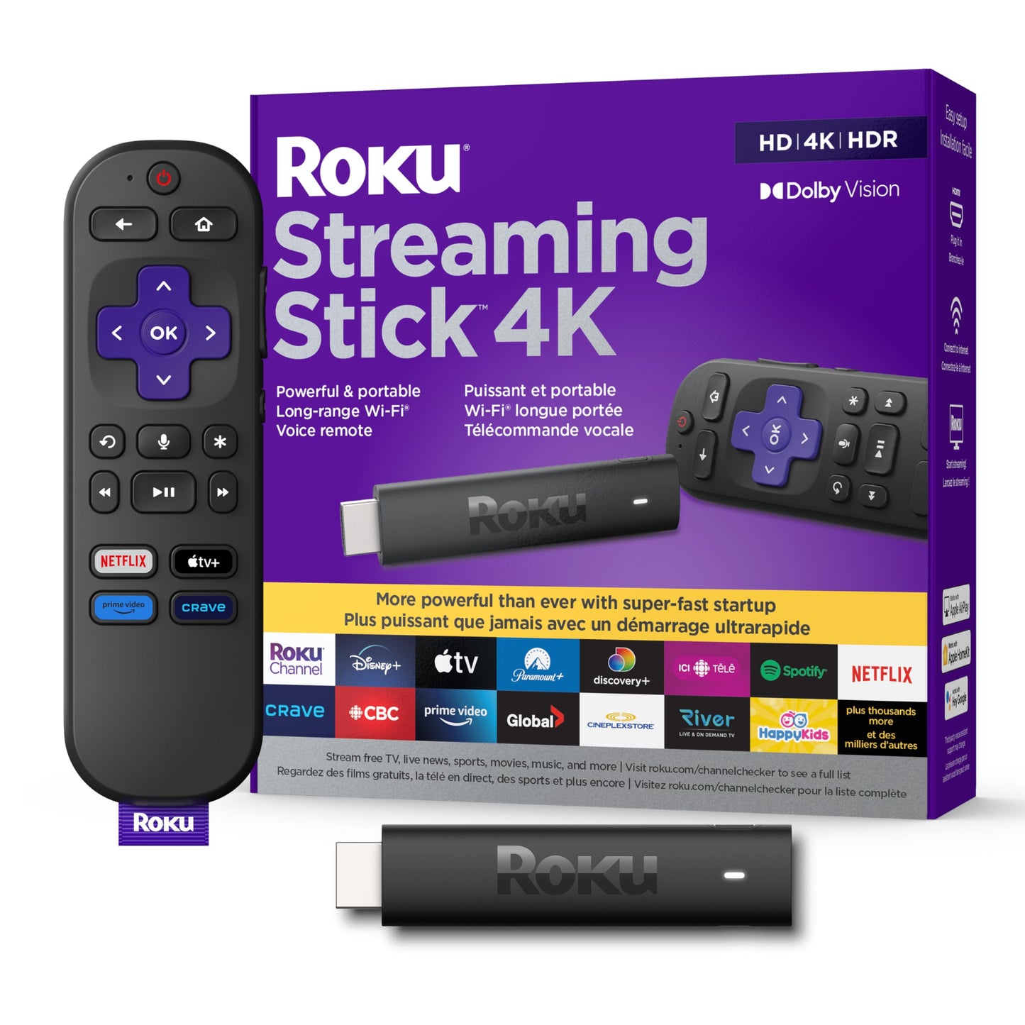 Roku Streaming Stick 4K 2022 (Official Manufacturer Product) | Streaming Device 4K/HDR/Dolby Vision with Voice Remote with TV Controls and Long-Range Wi-Fi 🍁 All In One Marketplace Canada