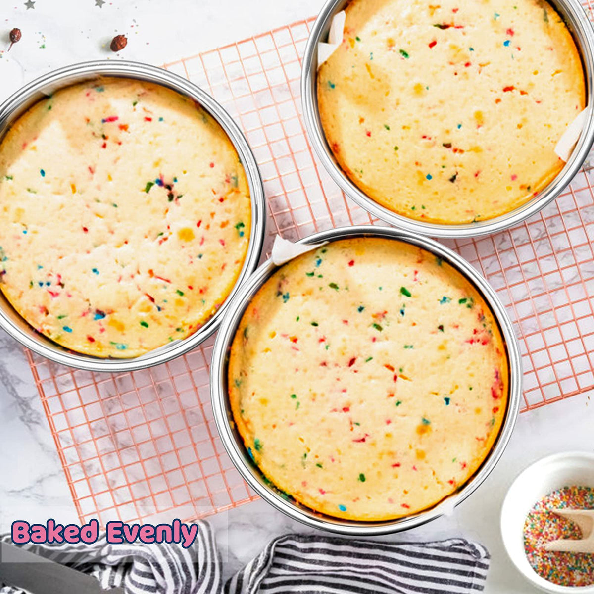 8 Inch Cake Pan Set of 3, E-far Stainless Steel Round Layer Cake Baking Pans, Non-Toxic & Healthy, Mirror Finish & Dishwasher Safe 🍁 All In One Marketplace Canada