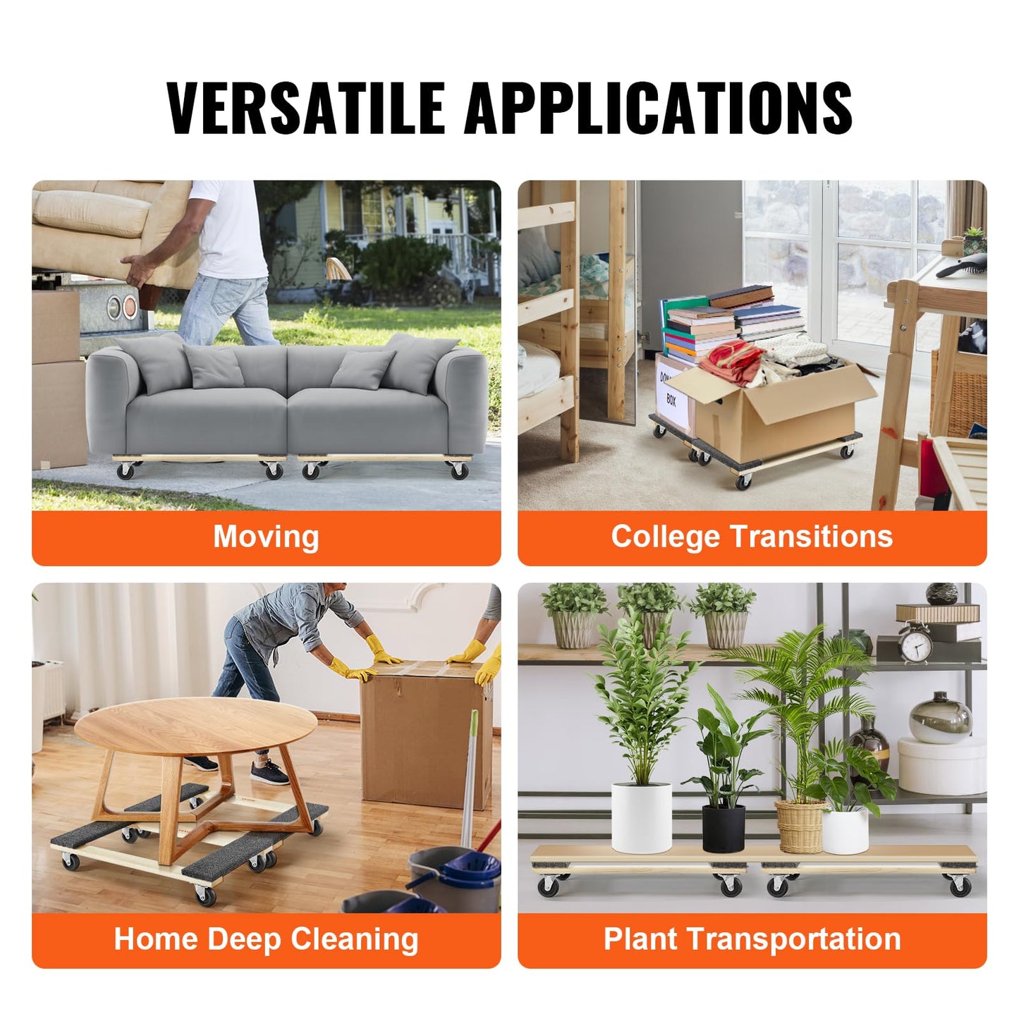 VEVOR Furniture Dolly, 1000 lbs Each Load Capacity, 2 Packs, 18" x 30", 8 x 3" PP Swivel Casters, Heavy Duty Hardwood Furniture Moving Dolly, Mover's Dolly, Moving Cart with Wheels for Heavy Furniture 🍁 All In One Marketplace Canada
