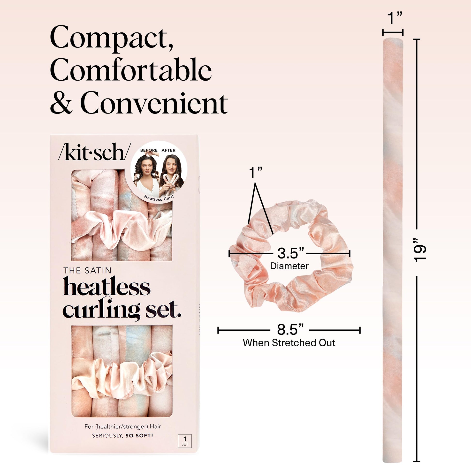 Kitsch Satin Heatless Curlers Set – Heatless Curls Overnight w/ 34" Hair Waver & 2 Satin Hair Scrunchies, Comfortable Hair Curlers to Sleep In for Frizz-Free, No Heat Damage Styling - Sunset Tie Dye