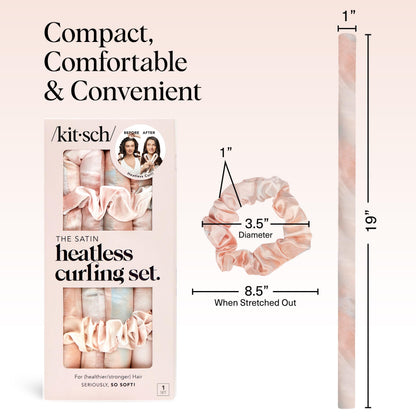Kitsch Satin Heatless Curlers Set – Heatless Curls Overnight w/ 34" Hair Waver & 2 Satin Hair Scrunchies, Comfortable Hair Curlers to Sleep In for Frizz-Free, No Heat Damage Styling - Sunset Tie Dye