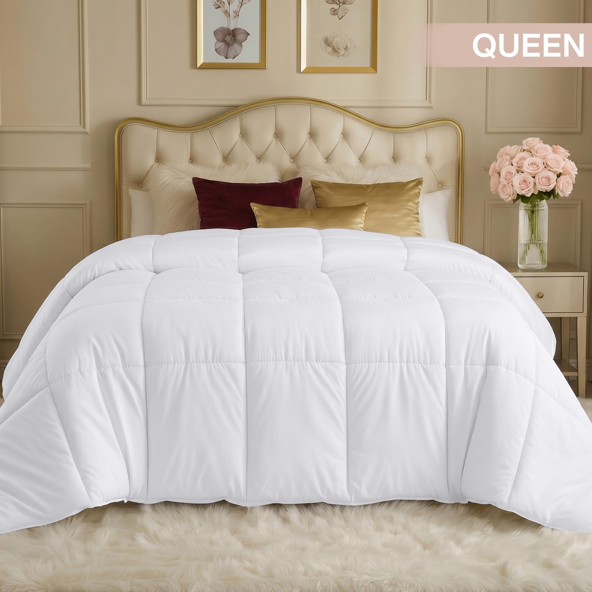 Utopia Bedding Comforters Queen Size, All Season Duvet Insert, Down Alternative Box Stitched Bed Comforter with Corner Tabs, Machine Washable (White)