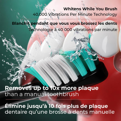 Aquasonic Black Series Ultra Whitening Electric Toothbrush | ADA Accepted Rechargeable Toothbrush, 8 Brush Heads & Travel Case, 40,000 VPM Electric Motor & Wireless Charging - 4 Modes with Smart Timer
