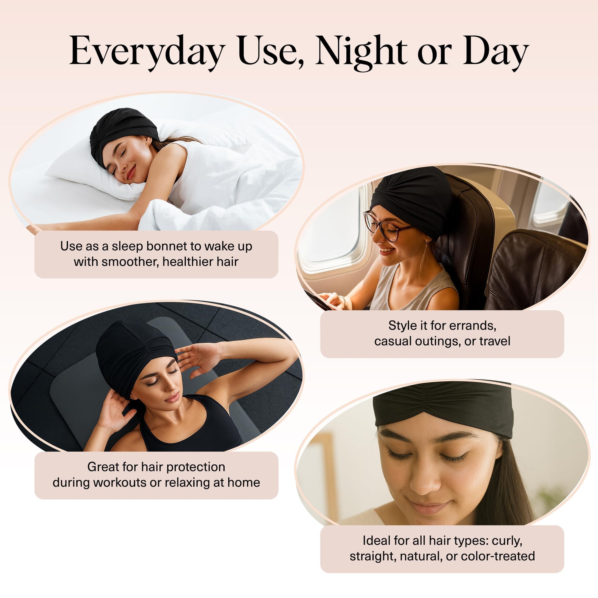 Kitsch Satin Lined Beanie - Softer Than Silk Beanie for Sleeping Women, Breathable Hair Cover for Sleeping, Slouchy Beanies, Bonnets for Women, Hair Wrap, Reduce Breakage for Frizz-Free Hairs - Black - Available at All In One Marketplace Canada