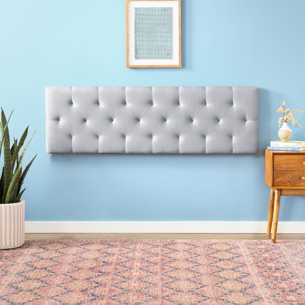 LUCID Mid-Rise Upholstered Headboard - Adjustable Height From 34” to 46” - Queen - Stone