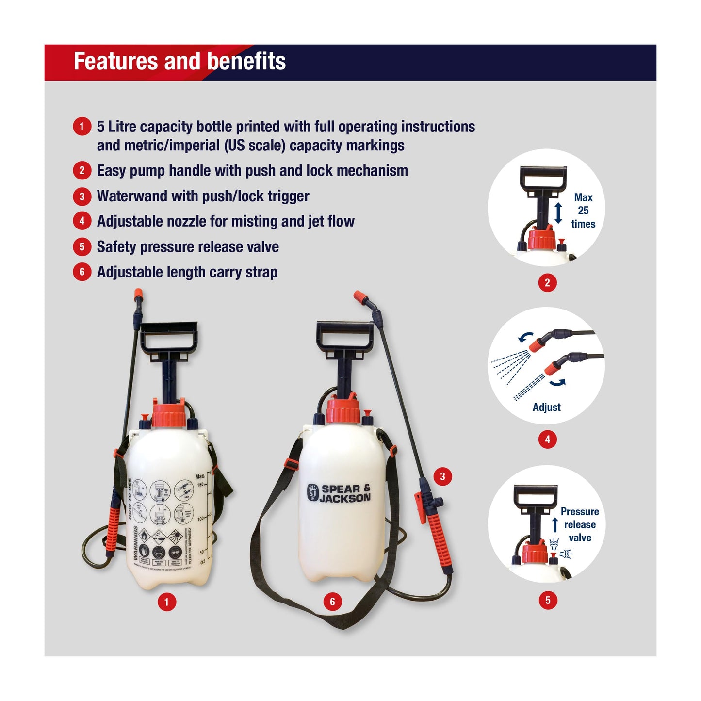 Spear & Jackson Pump Action Pressure Sprayer, 5 L Spear & Jackson