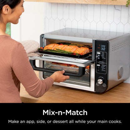 Ninja 12-in-1 Double Oven with FlexDoor, Rapid Top, Convection & Air Fry Bottom, Roast, Toast, Pizza, Stainless, DCT401C