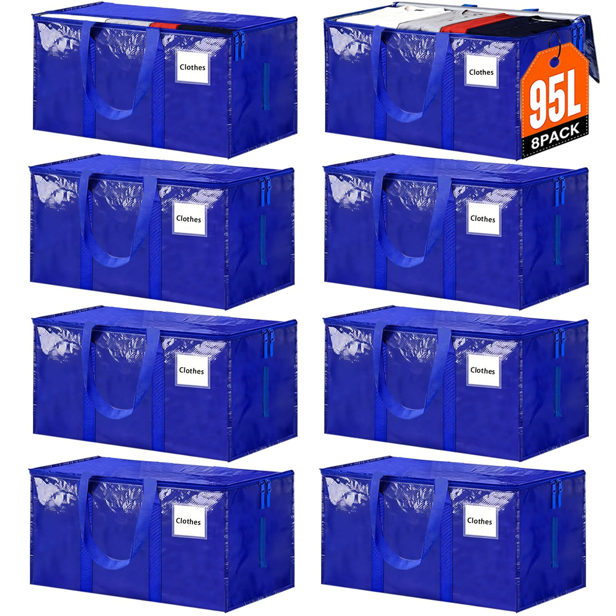 8 Pack Extra Large Heavy Duty Moving Bags,Blue Large Storage Bags with Lids,Moving Boxes with Zippers & Reinforced Handles,Storage Bins Packing Bags for College Dorm,Traveling,Christmas Decorations 🍁 All In One Marketplace Canada