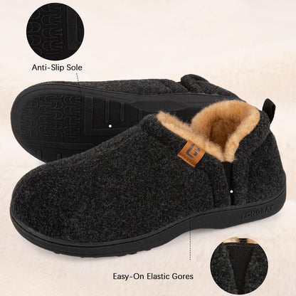 LongBay Men's Memory Foam Winter Slippers Dark Black,9-10 🍁 All In One Marketplace Canada