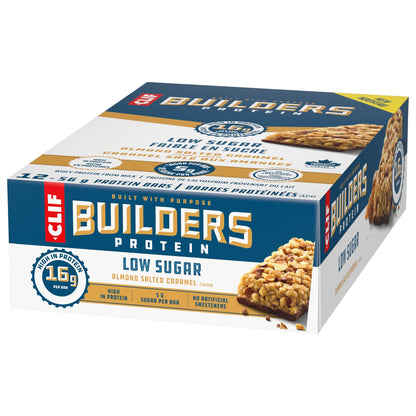 CLIF BUILDERS Low Sugar Protein Bars – Almond Salted Caramel, 12-Pack (56g each)