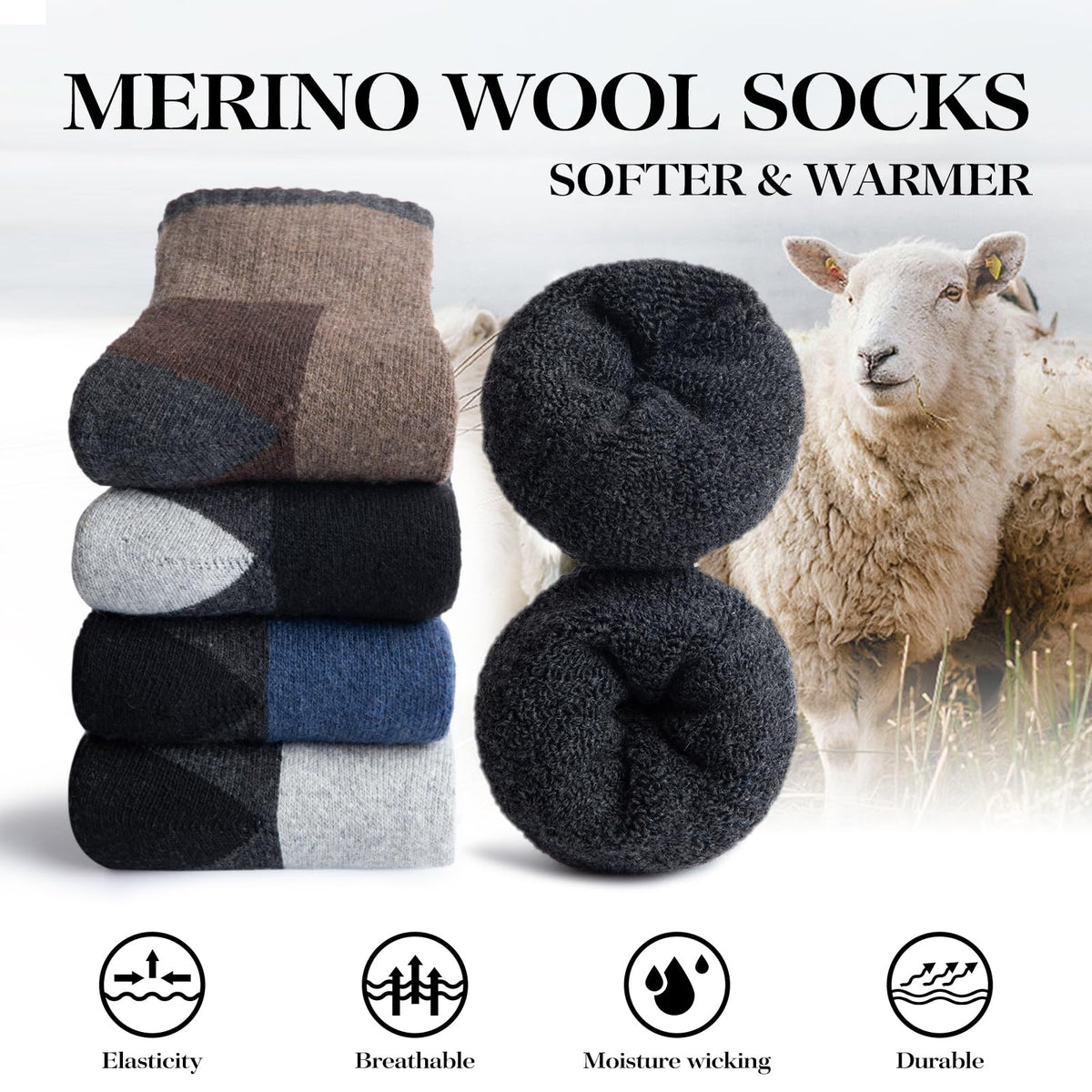 SIMIYA 5 Pairs Merino Wool Socks Hiking Warm Thermal Thick Sock Size 7-15 🍁 All In One Marketplace Canada