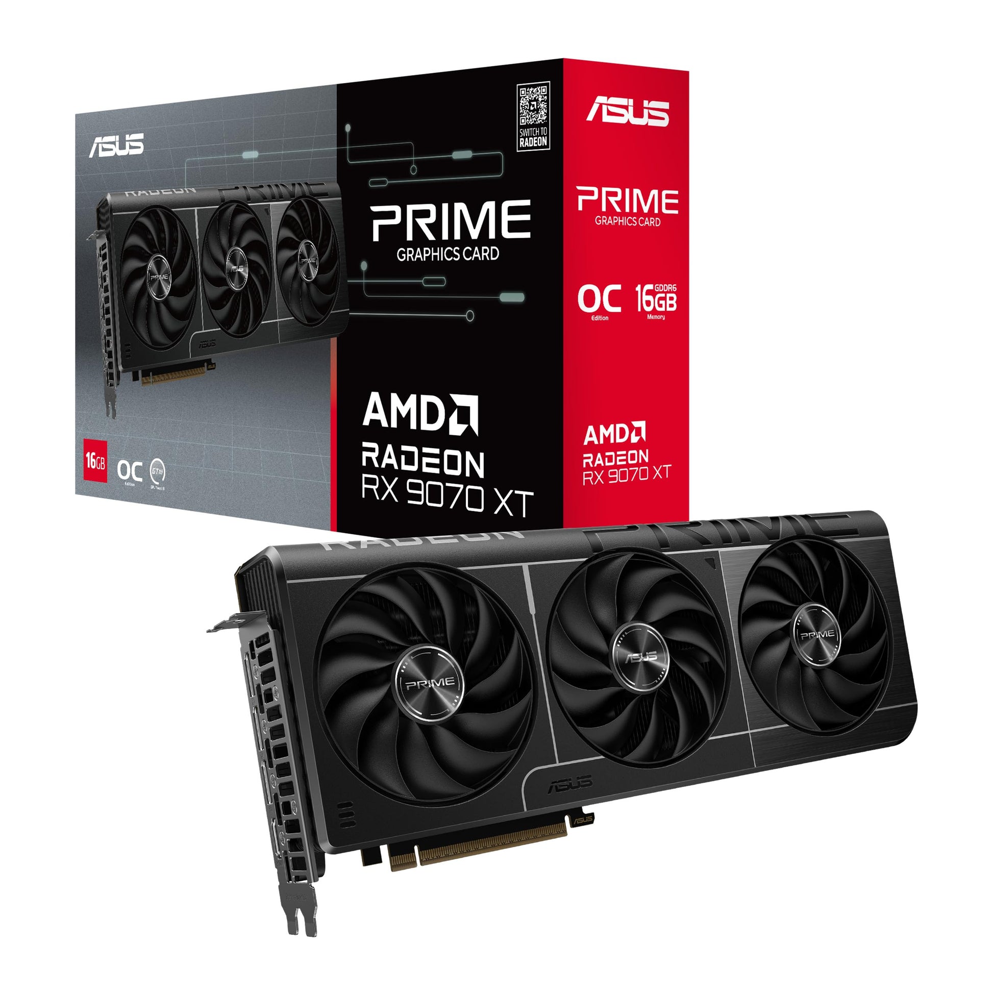 ASUS Prime Radeon™ RX 9070 XT OC Edition Graphics Card (PCIe 5.0, HDMI/DP 2.1, 2.5-Slot Design, axial-tech Fans, Dual Ball Fan Bearings, Dual BIOS, ASUS GPU Guard) Asus