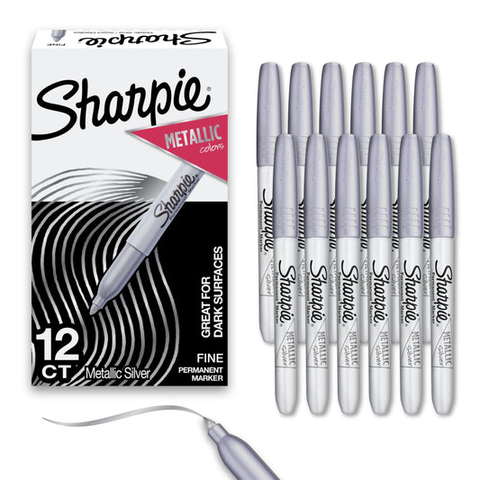 Sharpie Metallic Permanent Markers, Fine Point, Silver, 12 Count 🍁 All In One Marketplace Canada