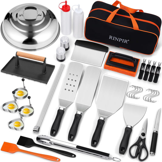RINPIR 42pcs Griddle Accessories Kit for Blackstone, Flat Top Grill Spatula Set with Enlarged Spatulas, Melting Dome and Burger Press, Professional Hibachi Tools Gifts for Outdoor BBQ Teppanyaki - Available at All In One Marketplace Canada
