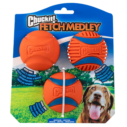 Chuckit! Fetch Ball Medley, Medium, Dog Ball, 3 Pack, Ultra, Fetch and Rugged Balls Included