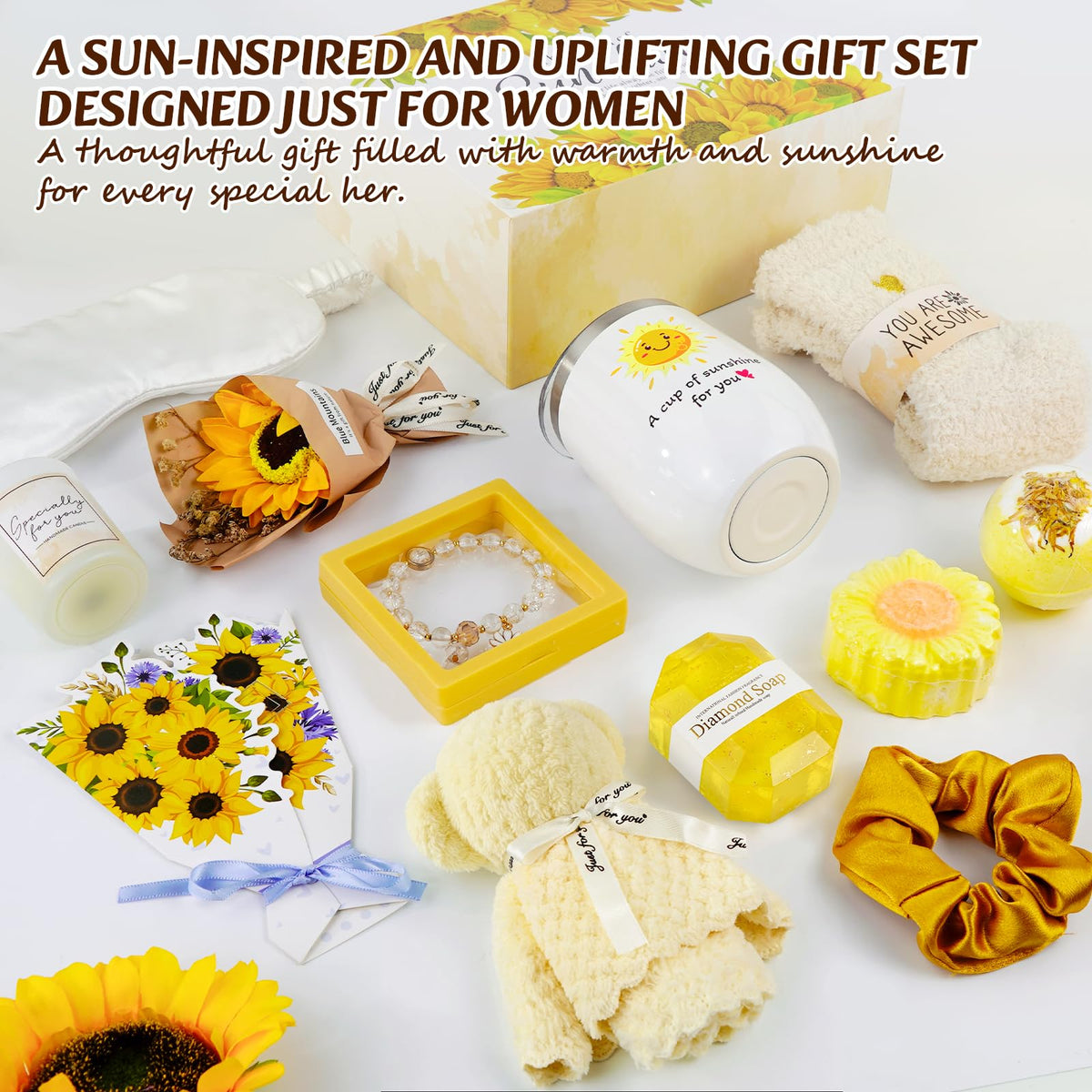 ElatedMore Sunflower Gift Basket for Women,14-Piece Self Care Gift Set 🍁 All In One Marketplace Canada