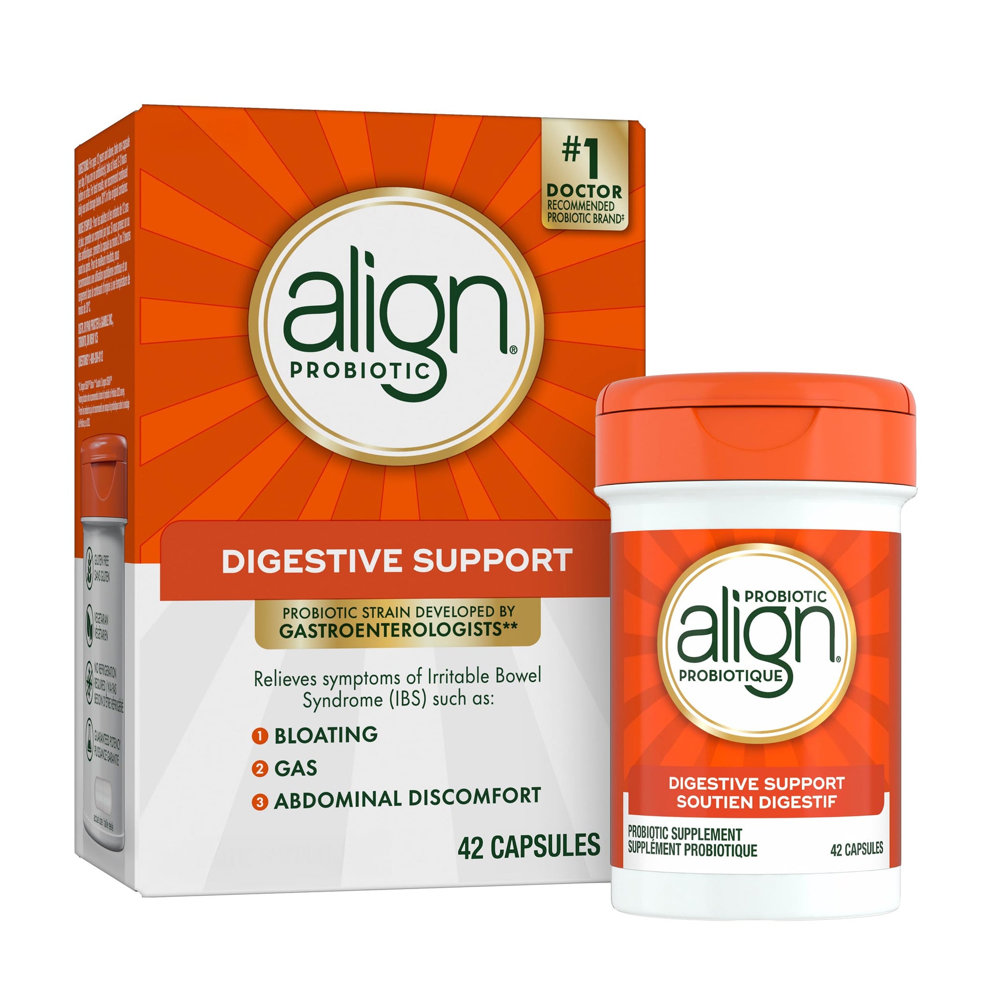 Align Probiotic Digestive Support, IBS Symptom Relief: Gas, Abdominal Discomfort, Bloating, Helps Healthy Intestinal Flora for Women & Men, 42 Capsules