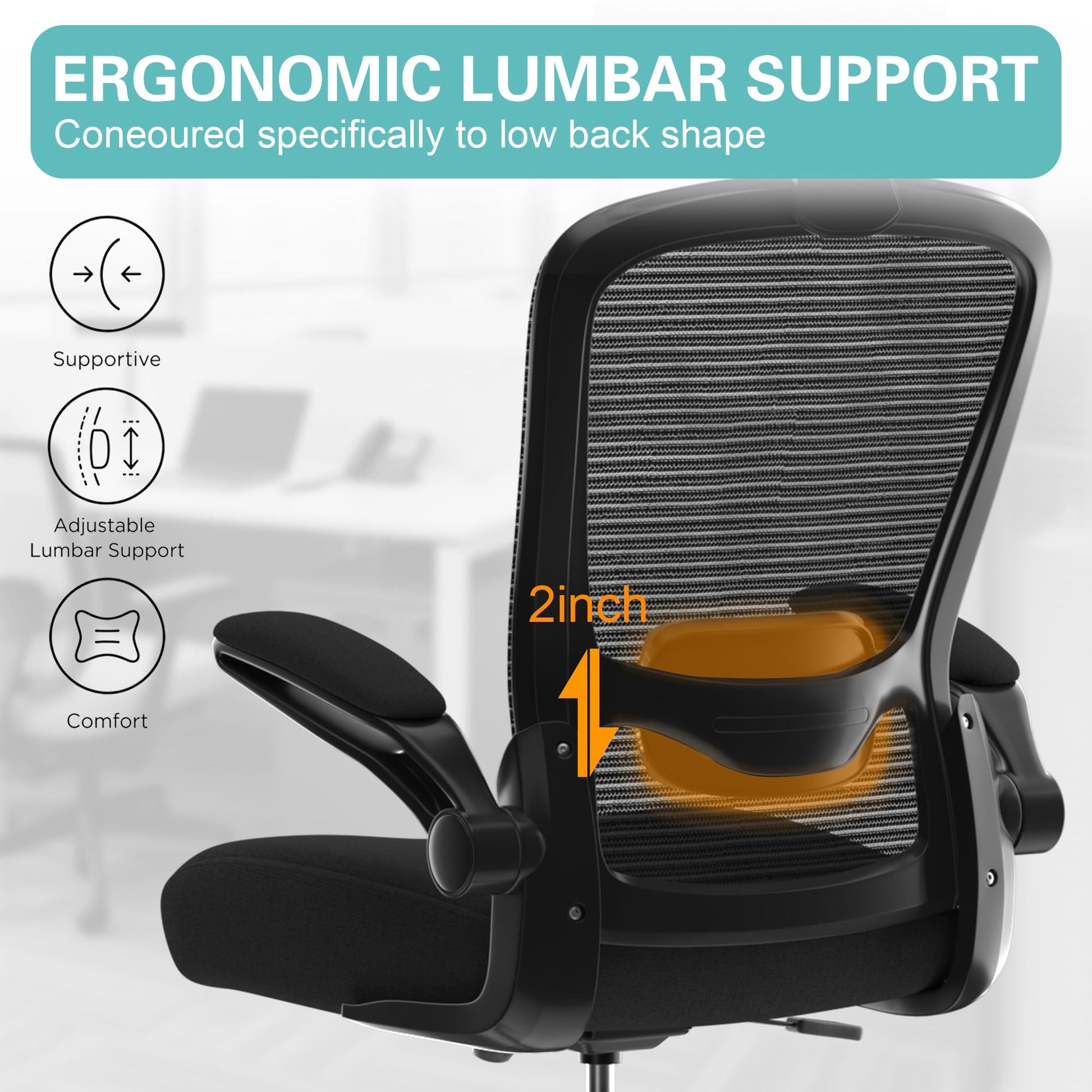 Mimoglad Office Chair, Comfy Desk Chair - High Back Ergonomic Computer Chair with Adjustable Lumbar Support & Headrest, Flip-up Armrests for Guitar Playing (Black(Black Frame))