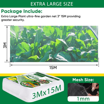Ultra Fine Insect Mesh Garden Netting 3M x 15M, Extra Large Insect & Bird Barrier Netting, Crop Protection Plants Netting for Vegetables, Fruit Trees, Greenhouse, Customizable Plant Cover Protection - Available at All In One Marketplace Canada